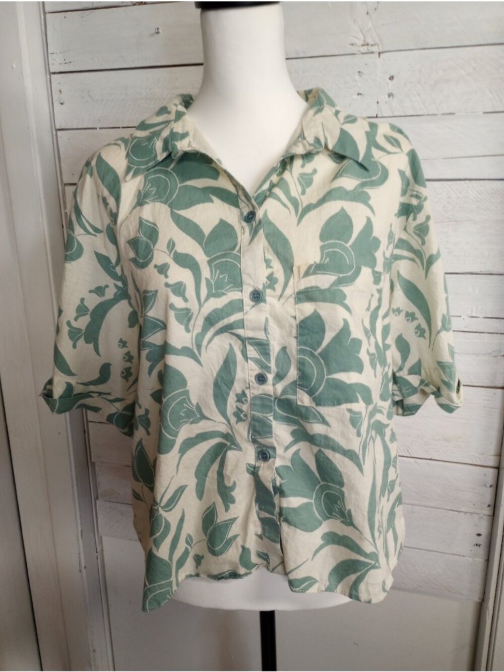Zara Women's The Eva Shirt Floral Cruise Casual 100% Cotton 2XL Cropped Tropical